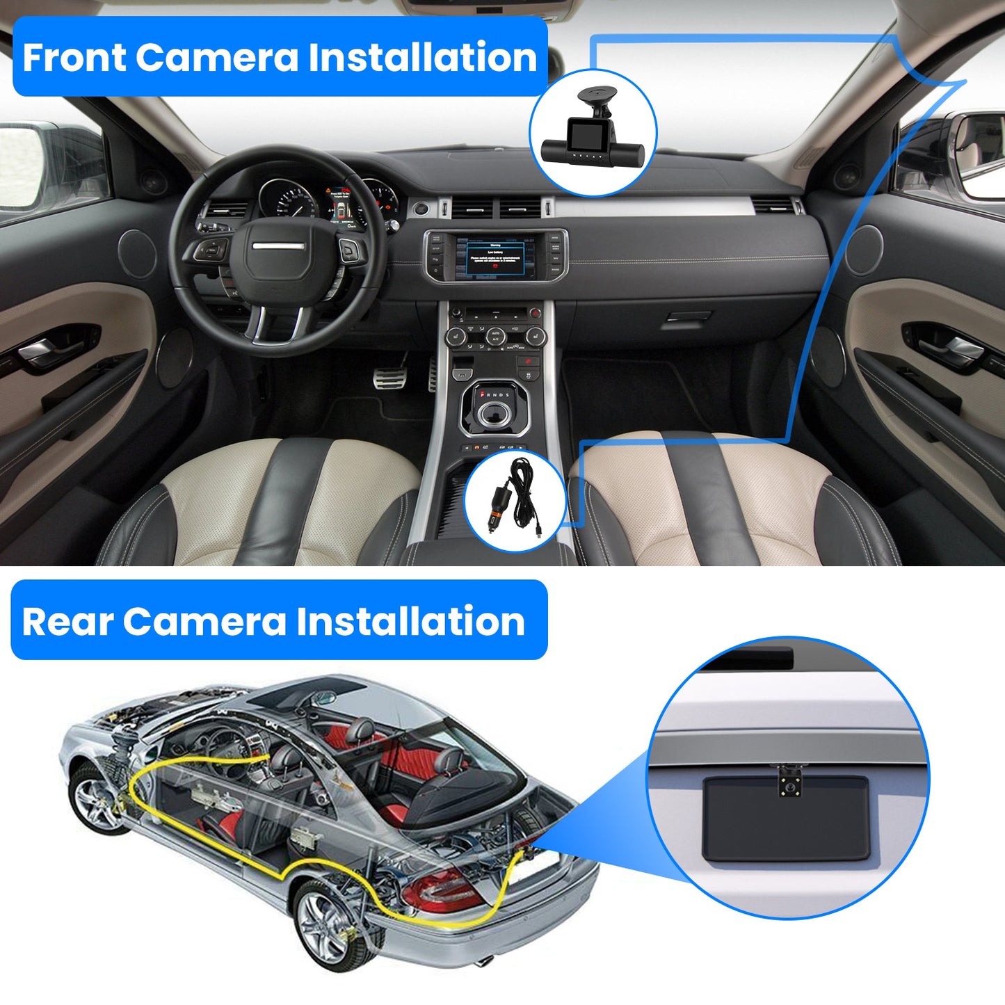 360° Car Dash Camera, FHD Front & Rear View, 4-Channel Recording, Night Vision, Motion Detection – Includes 32GB Card
