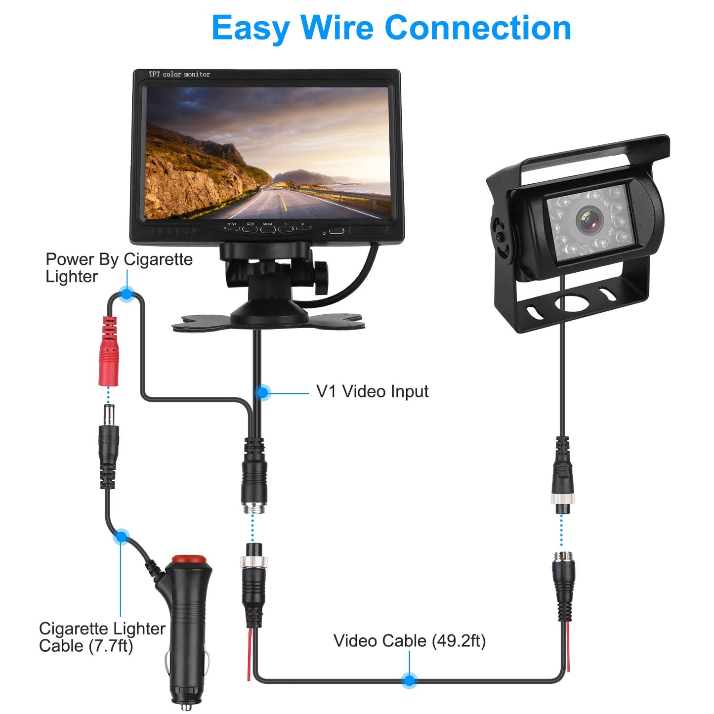 1Pc 7In Screen Backup Camera System Vehicle Rear View Monitor Kit IP67 Waterproof Car Parking Reverse System With Night Vision For Car Trunk Van SUV
