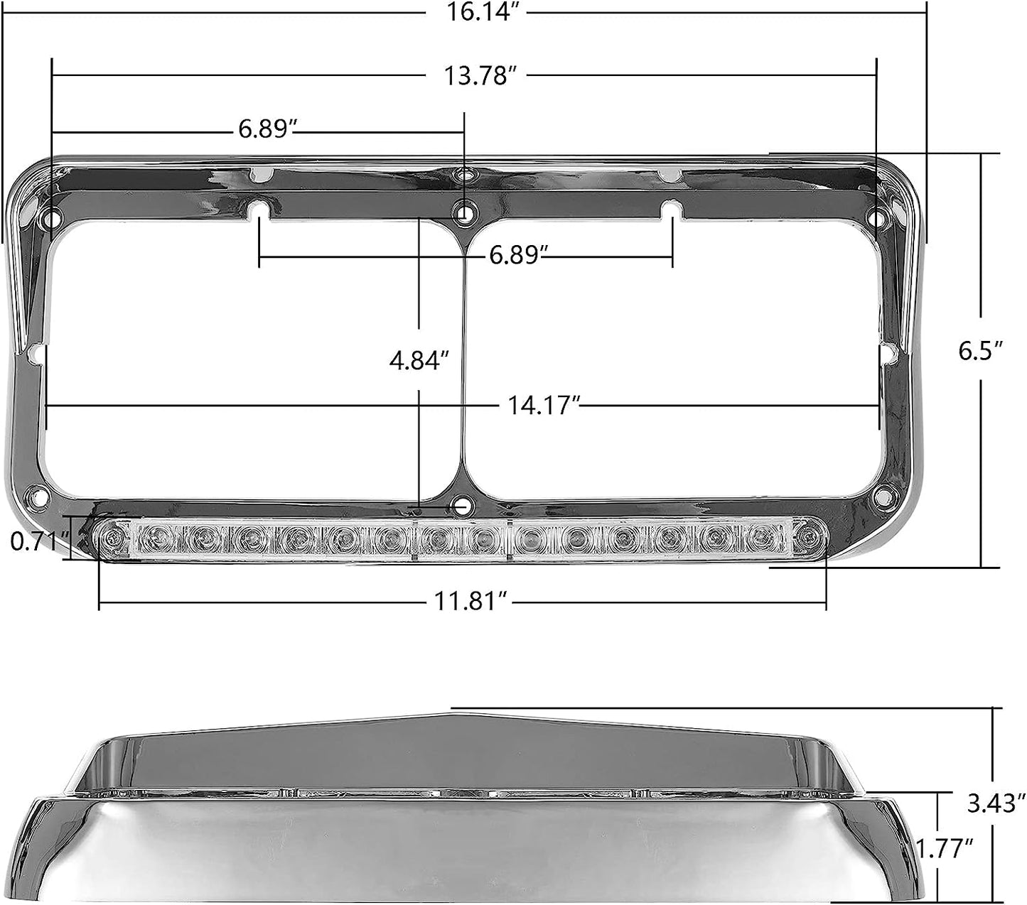 For Kenworth T400 T600 T800 W900B W900L – Clear Headlight Bezel with Amber LED Light