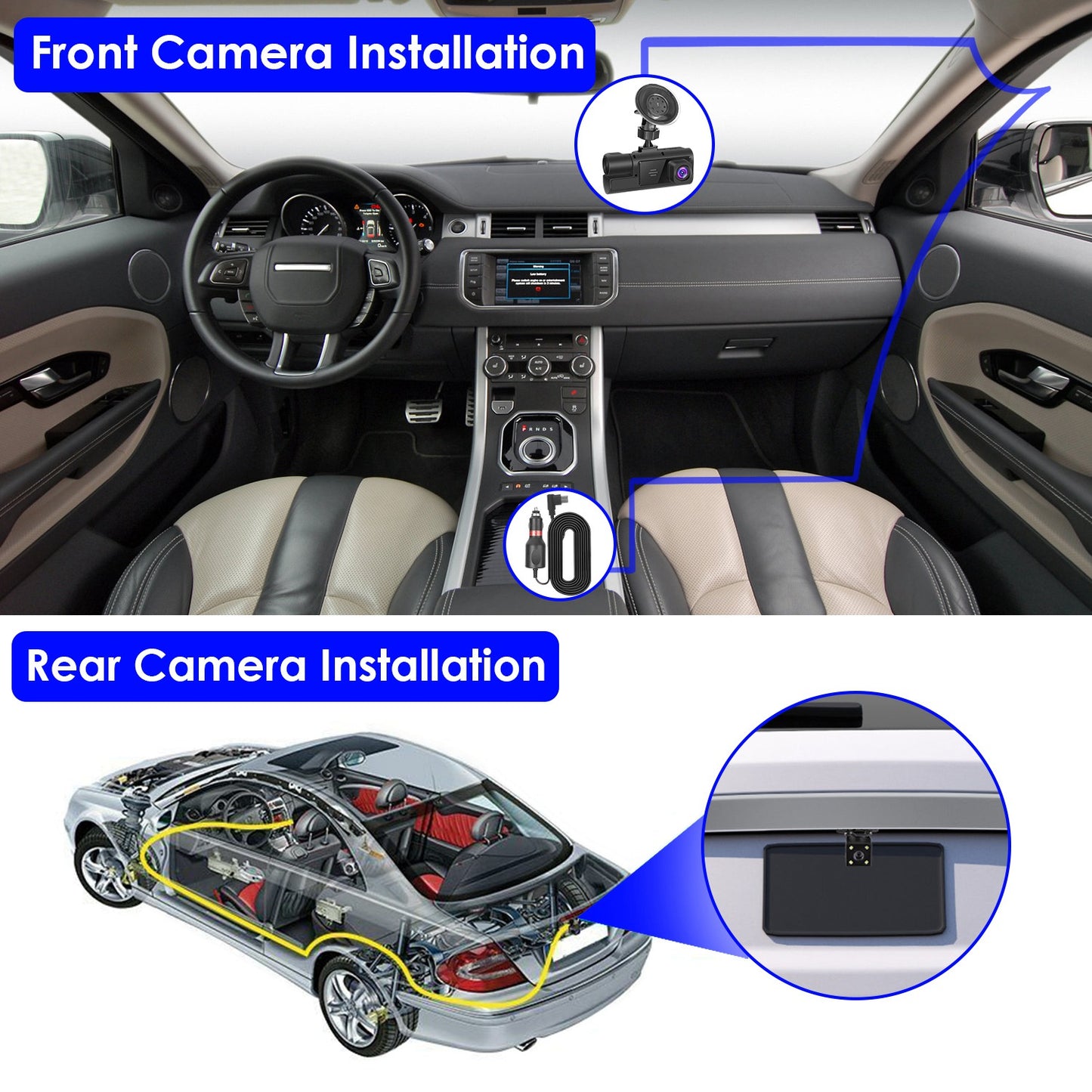 “3-Channel 1080P WiFi Car Dash Camera With Front, Rear & Inside Recording – Night Vision – 170° Wide Angle – 64GB Card Included”