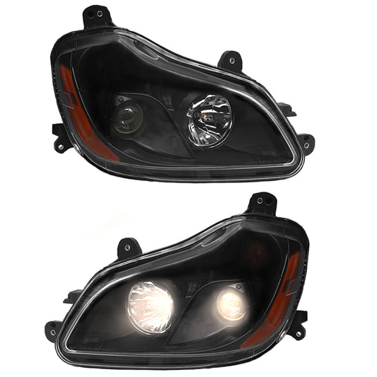 Replacement Headlights for Kenworth T680 (2013-2021) – Black Housing, Includes Bulbs (Pair)