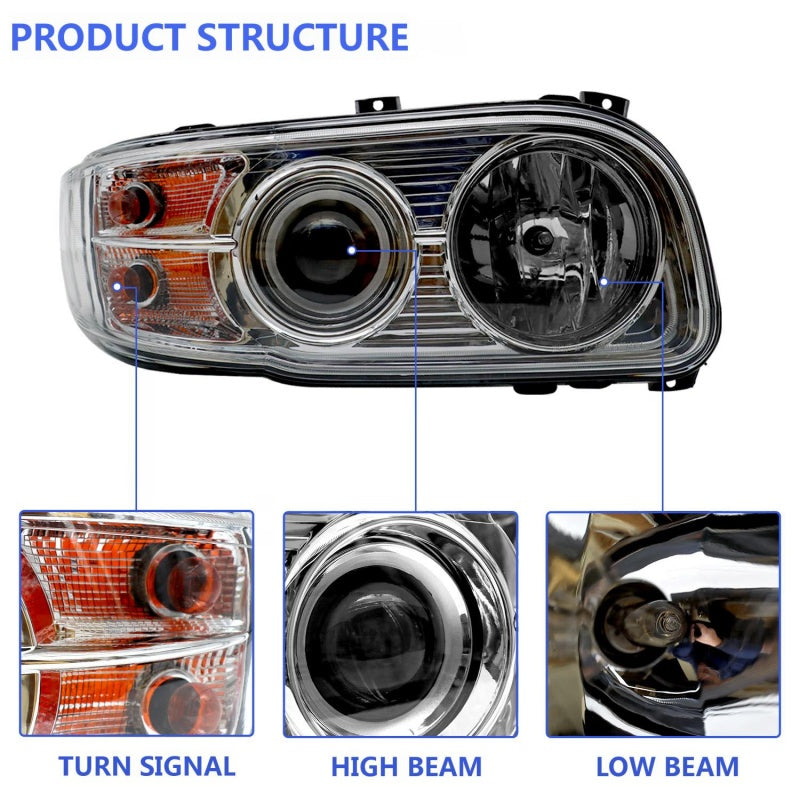 Truck Headlight Assembly for Peterbilt 388/389 (2008–2018) – Left & Right Pair – Chrome Clear Lens