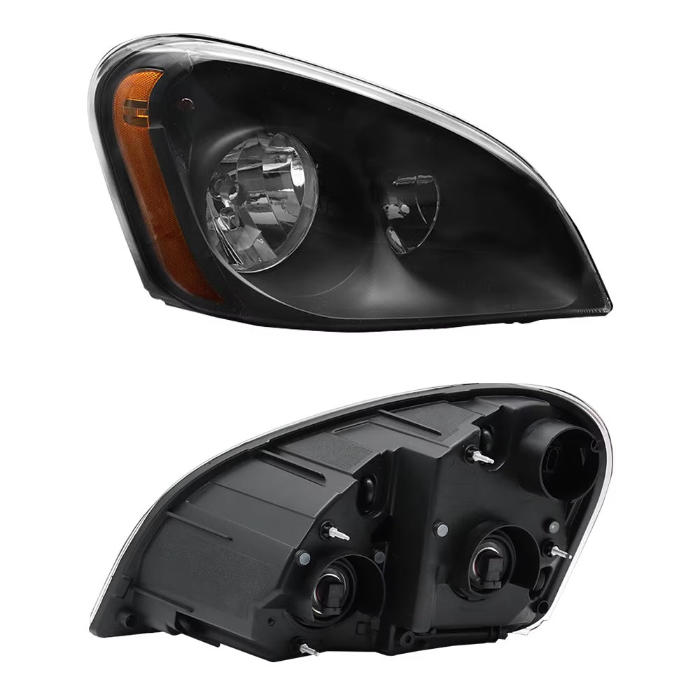 Headlight Assembly Fit for Freightliner Cascadia 2008–2016, Black Housing, Left & Right Pair, With Halogen Bulbs