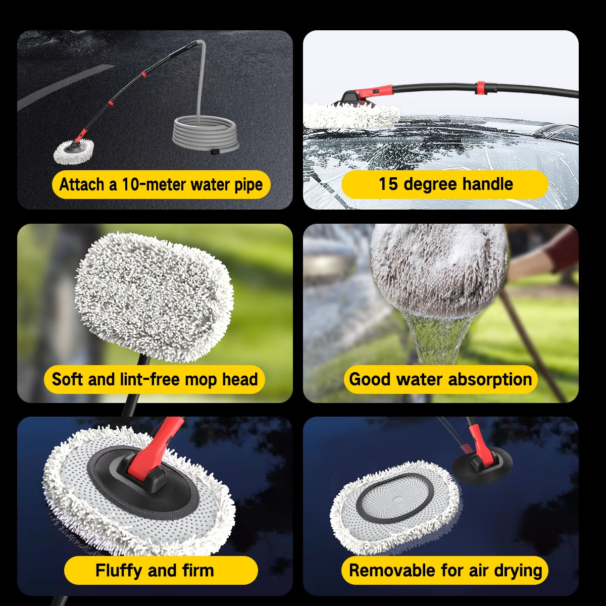 Portable 41-inch Automatic Water Car Wash Mop For Home And Outdoor Use, Featuring A Soft Brush Head To Prevent Scratches, Includes A 10-meter Hose That Connects To A Water Faucet, Suitable For Cleanin