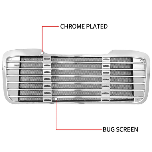 Chrome Front Grille Fit for Freightliner M2 (2003–2015) – With Bug Screen – Full Chrome-Plated Finish