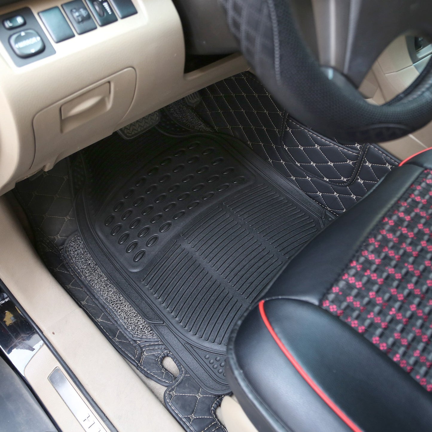Piece Universal Car Floor Mats Set (Front + Rear) | Trim-to-Fit | Heavy Duty All-Weather PVC/Rubber