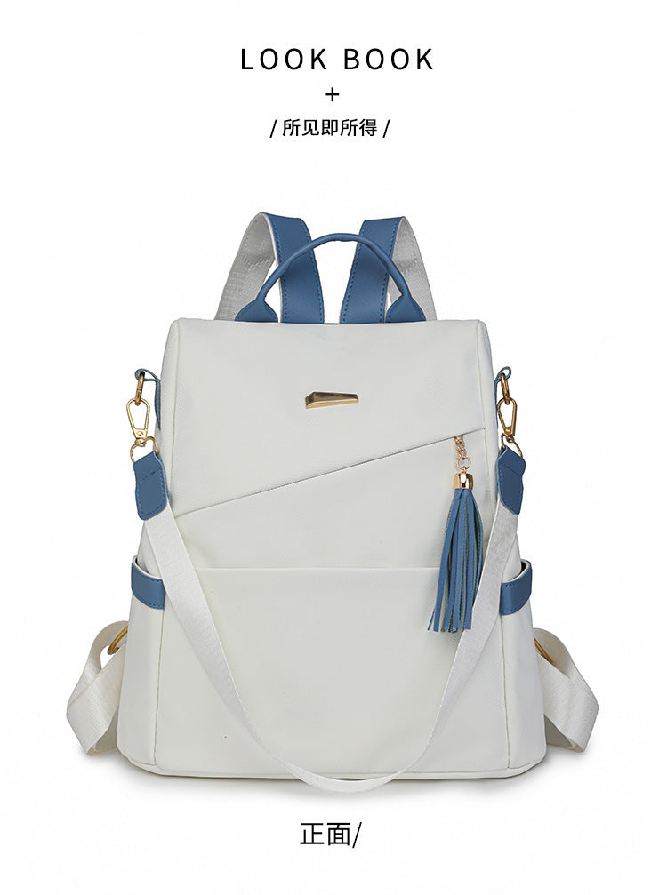 Oxford Cloth Stitching Women'S Backpack Anti-Theft Back Zipper Girls Schoolbag Casual Travel Double Shoulder Backpack