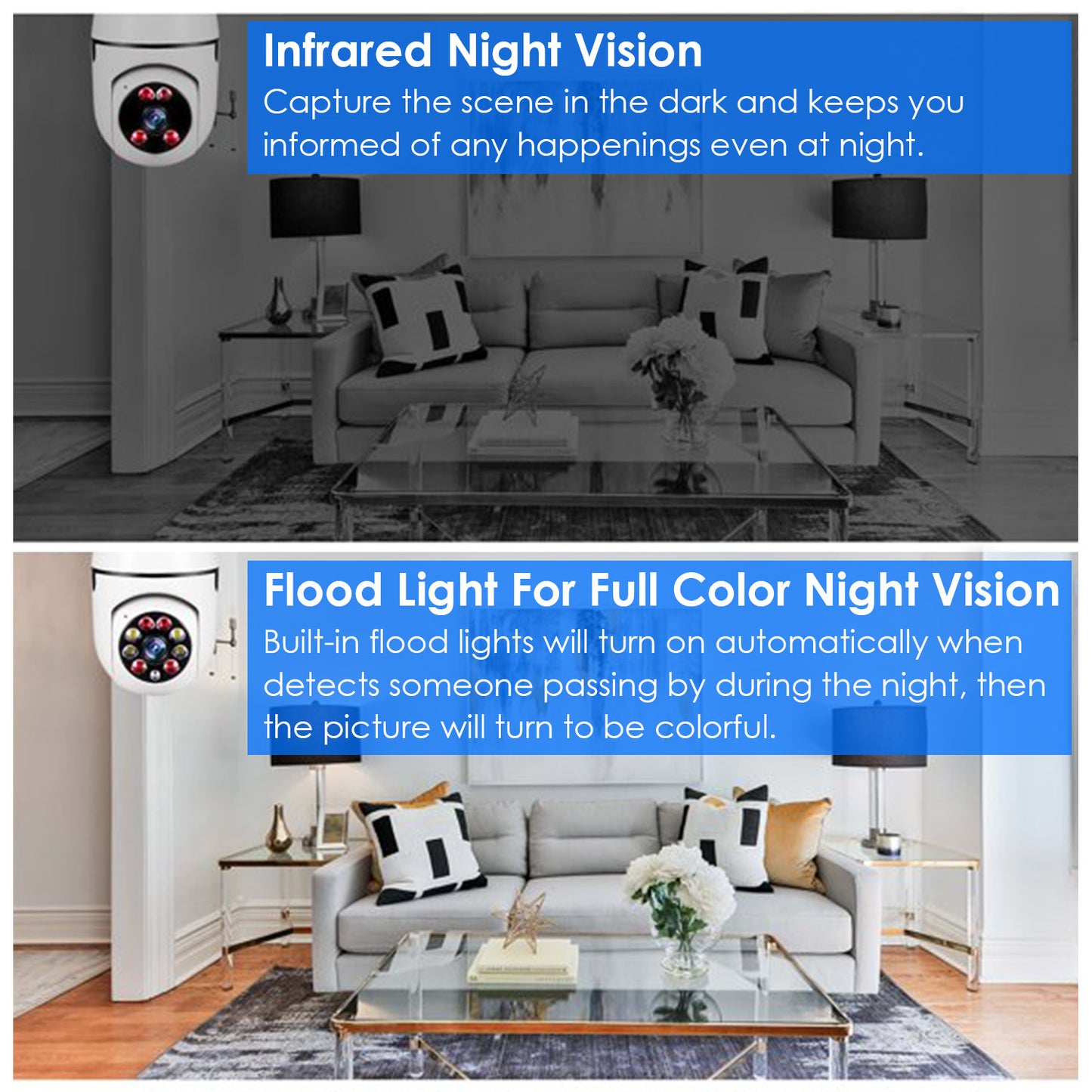 1Pc E27 WiFi Bulb Camera 1080P FHD WiFi IP Pan Tilt Security Surveillance Camera With Two-Way Audio Night Vision Motion Detection Function APP Control