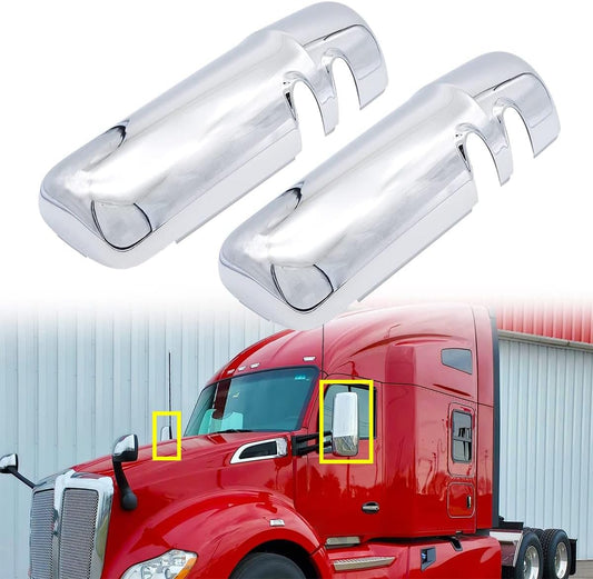 Chrome Mirror Covers Compatible With Kenworth T680 T880 W990 – Driver & Passenger Side – With Clips