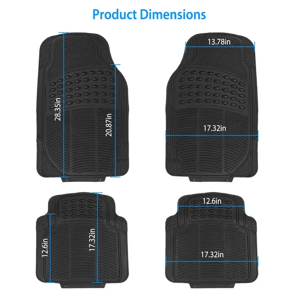 4PCS Universal Car Floor Mats Set (Front & Rear) - PVC Rubber, Heavy Duty, Trim-to-Fit