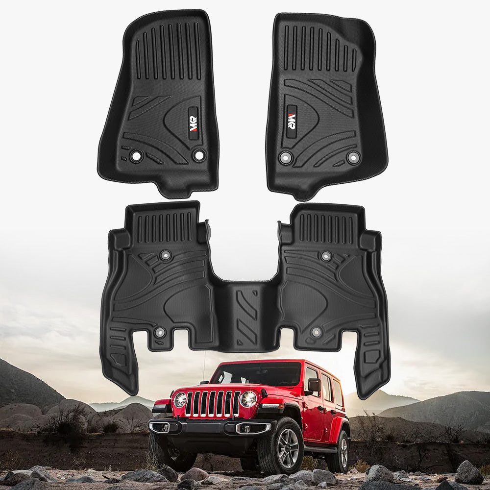Car Floor Mats For J EEP Wrangler JL 2018 4 Doors Model, Waterproof And Stain-resistant TPE,Black 3 PCS. - Not Fit For Jeep Wrangler JK Or 4XE