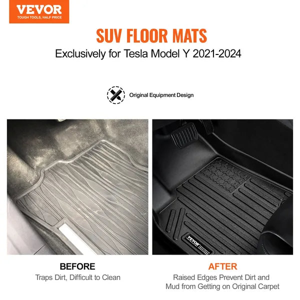 Floor Mats Compatible with Tesla Model Y 2021–2024, 3-Piece TPE Liners