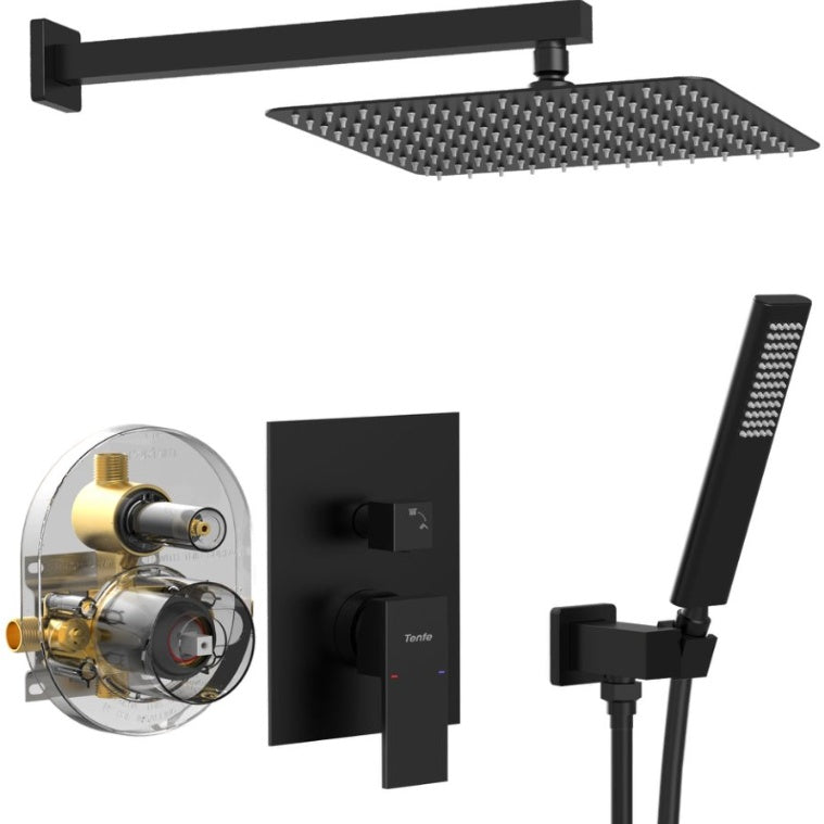 Male NPT Matte Black Shower System, Shower Faucet Set For Bathroom Shower Fixtures With 12 Inch Rain Shower Head And Handheld