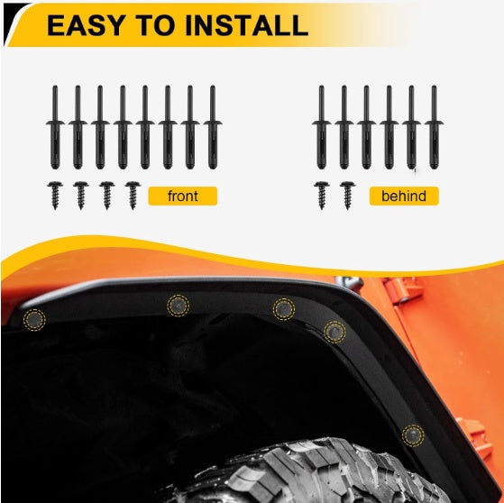 Front Rear Fender Flares Compatible With 2007-2018  Wrangler JK JKU, Off-Road Wheel Flares Liner 4 PCS
