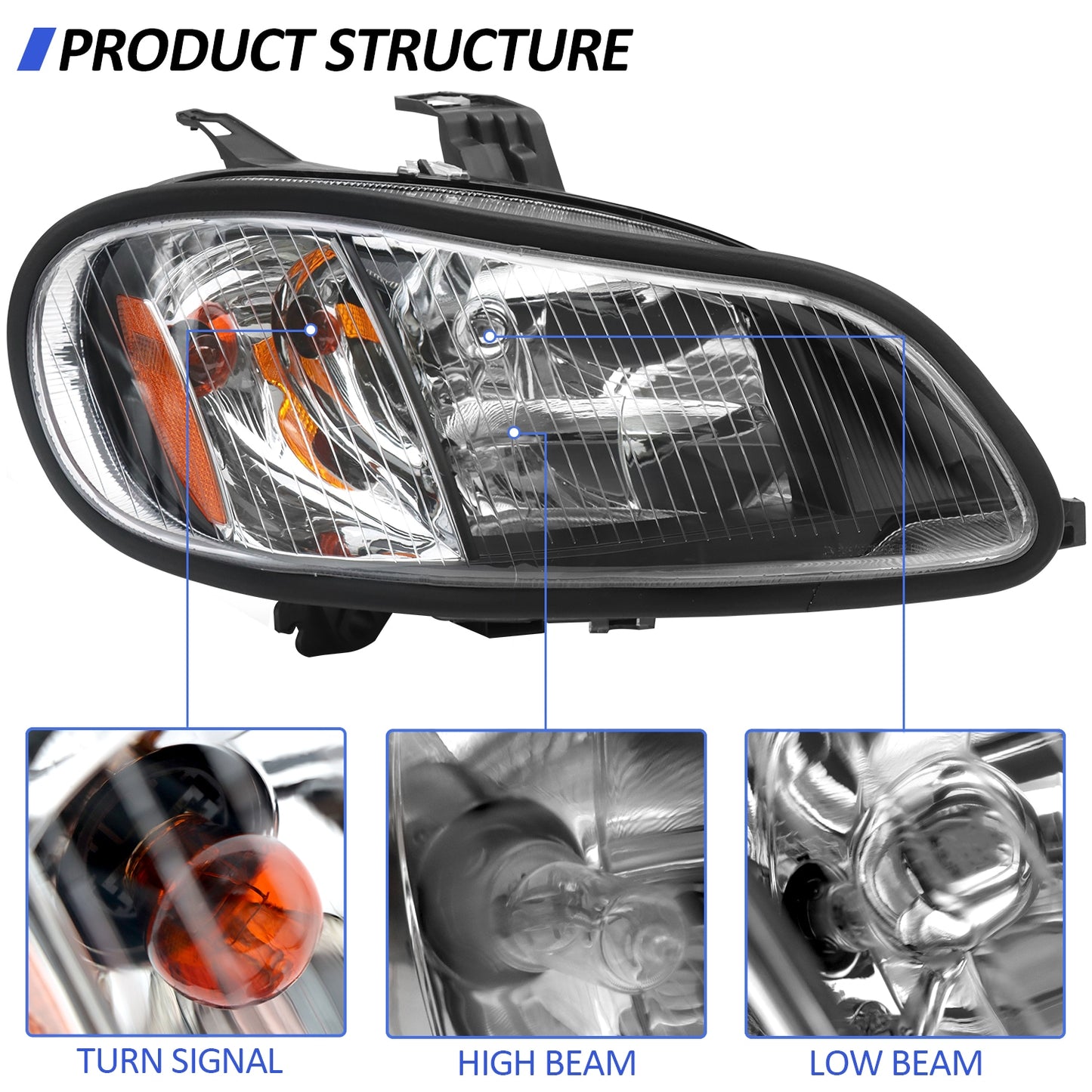 Headlight Assembly Compatible With 2004-2013 Freightliner M2, Headlamps Head Lights Lamp Assembly Left And Right Black