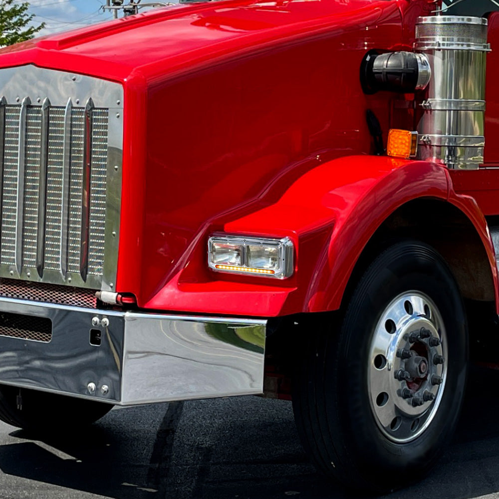 For Kenworth T400 T600 T800 W900B W900L – Clear Headlight Bezel with Amber LED Light