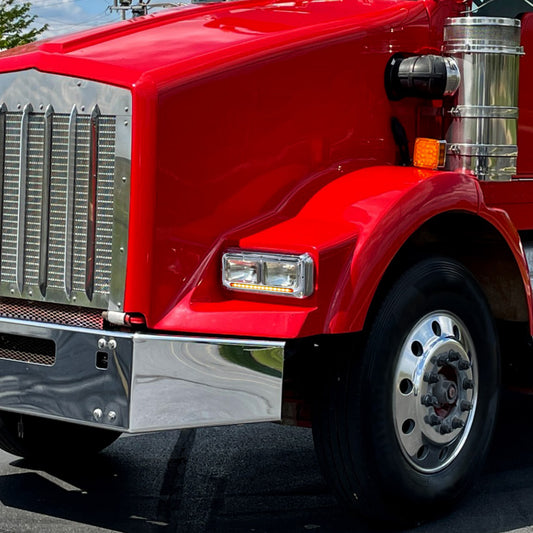 For Kenworth T400 T600 T800 W900B W900L – Clear Headlight Bezel with Amber LED Light