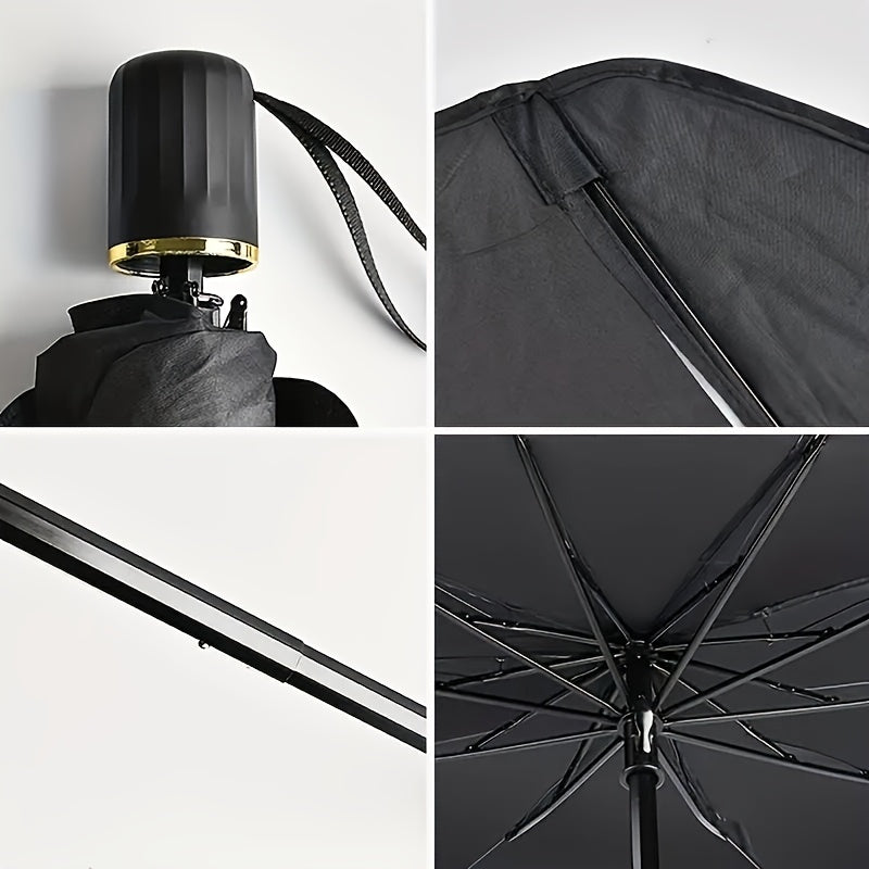 UPF50-Sunshade-UPF50- Compact Roll-Up Sunshade For Front Window - Heat Insulation And UV Protection, Easy-to-Use Auto Interior Accessory, Fits Most Vehicles, Sun Protection Curtain, Sleek Black Umb