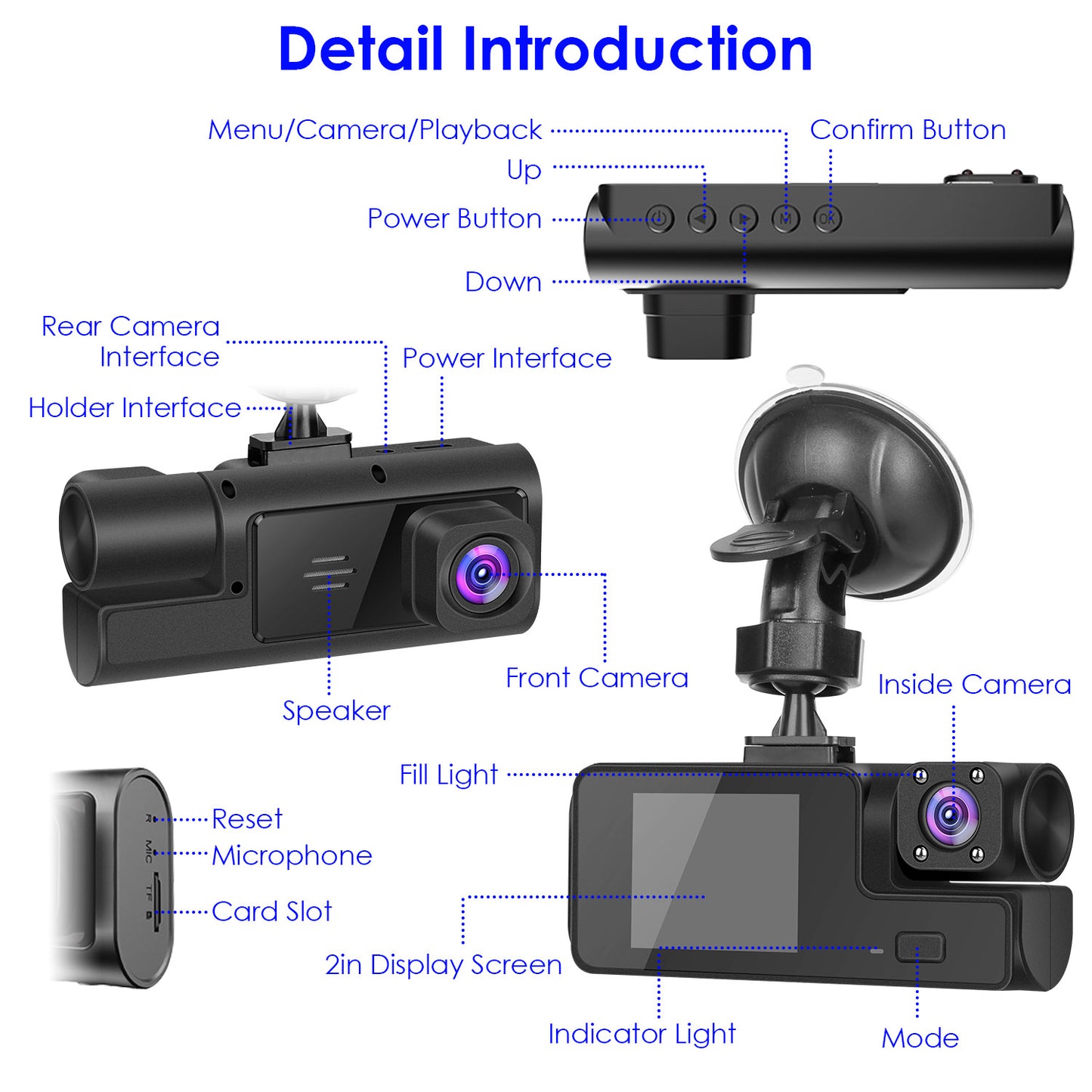 “3-Channel 1080P WiFi Car Dash Camera With Front, Rear & Inside Recording – Night Vision – 170° Wide Angle – 64GB Card Included”